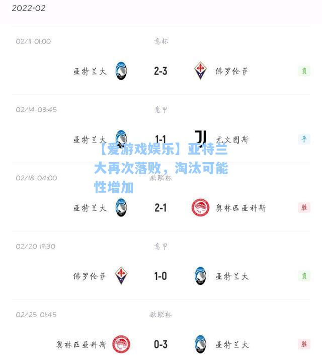 亚特兰大再次落败，淘汰可能性增加